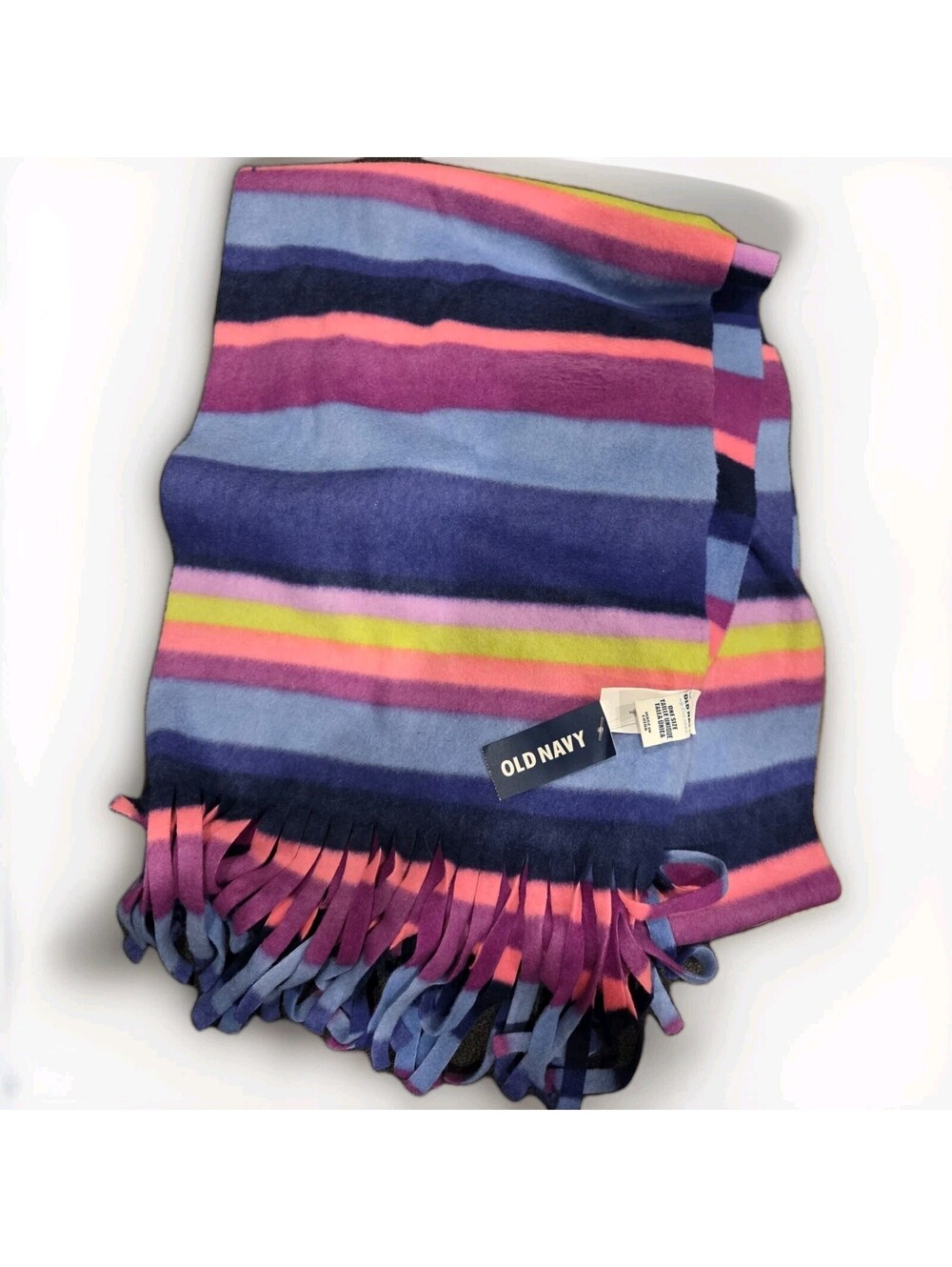 OLD NAVY RAINBOW STRIPE POLYESTER FLEECE 60" LONG SCARF FRINGE ENDS UNISEX COZY
